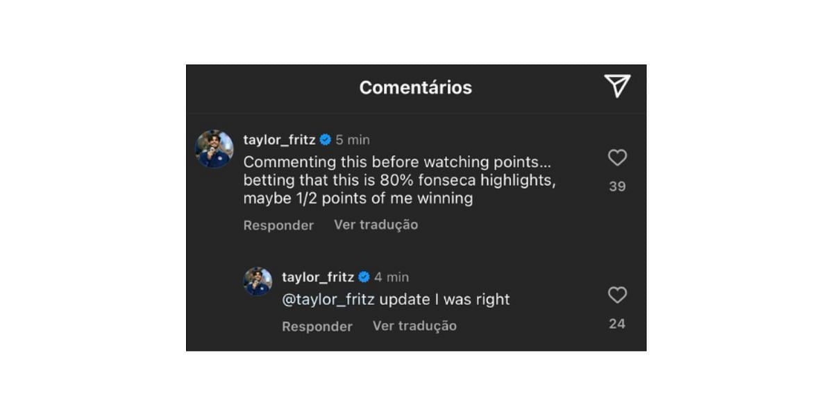 Comments via Instagram/@taylor_fritz on June 26, 2025.